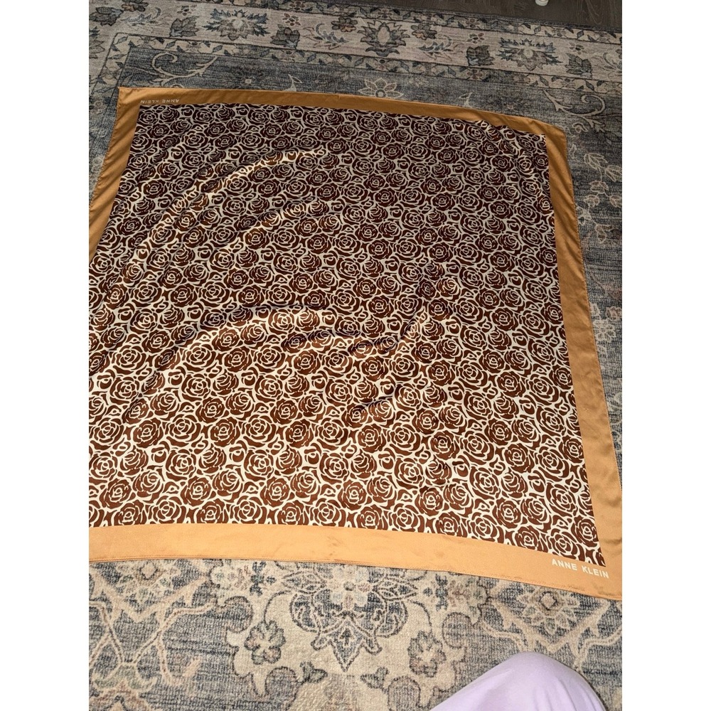 Vintage Anne Klein Silk Floral Scarf Brown